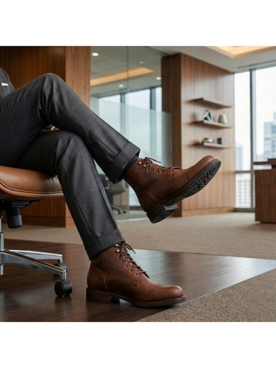 Men\'s Dark Brown Casual Leather Dress Lace Up Ankle Boots Slip on Chukka Boots main image 4